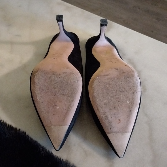 Black suede strapless shoes by Stuart Weitznan made in Spain 9 1/2 woman size - Picture 3 of 4